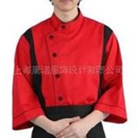 批发定做立领红黑相拼双排扣厨师制服