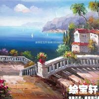 手绘油画风景油画装饰画bd2002地中海风光