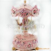 亿多粉色旋转木马中号268F音乐盒