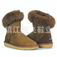 中筒斜口兔毛雪地靴 女靴/冬靴 牛皮超纤雪地靴 栗色