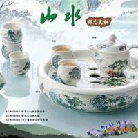 顺龙茶具山水画/带大茶船/工夫茶具套组