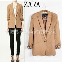 2011新款秋冬 ZARA 同步 一粒扣豹纹翻袖休闲西服 黑/驼色